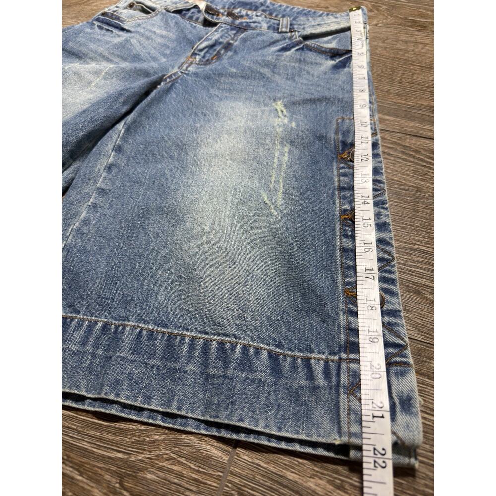 Lulu Jeans Womens Long Denim Shorts Culottes Bermuda Size 29 Distressed Y2K - Picture 9 of 10